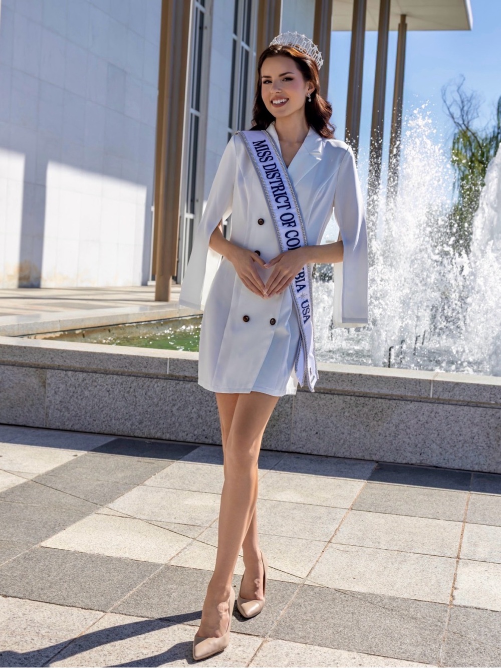 White Double-Breasted Cape Blazer Dress - Women Jackets & Coats